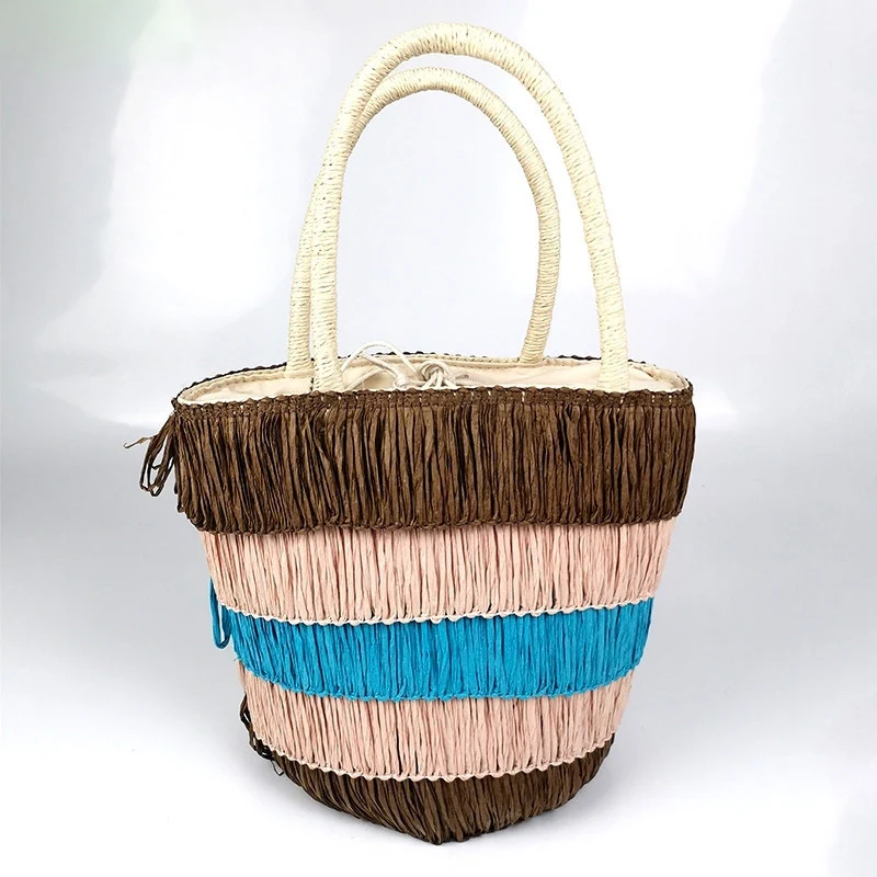 

Summer Tassel Straw Bags Large Capacity Woven Handbag Holiday Seaside Beach Bag Handmade Daily Girl Shopping Handle Tote Bolsa