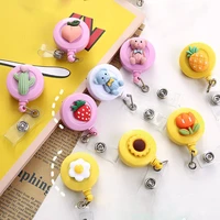 1pc cartoon animal fruit retractable badge reel id name bus staff work card cover case clip badge holder clip office supplies