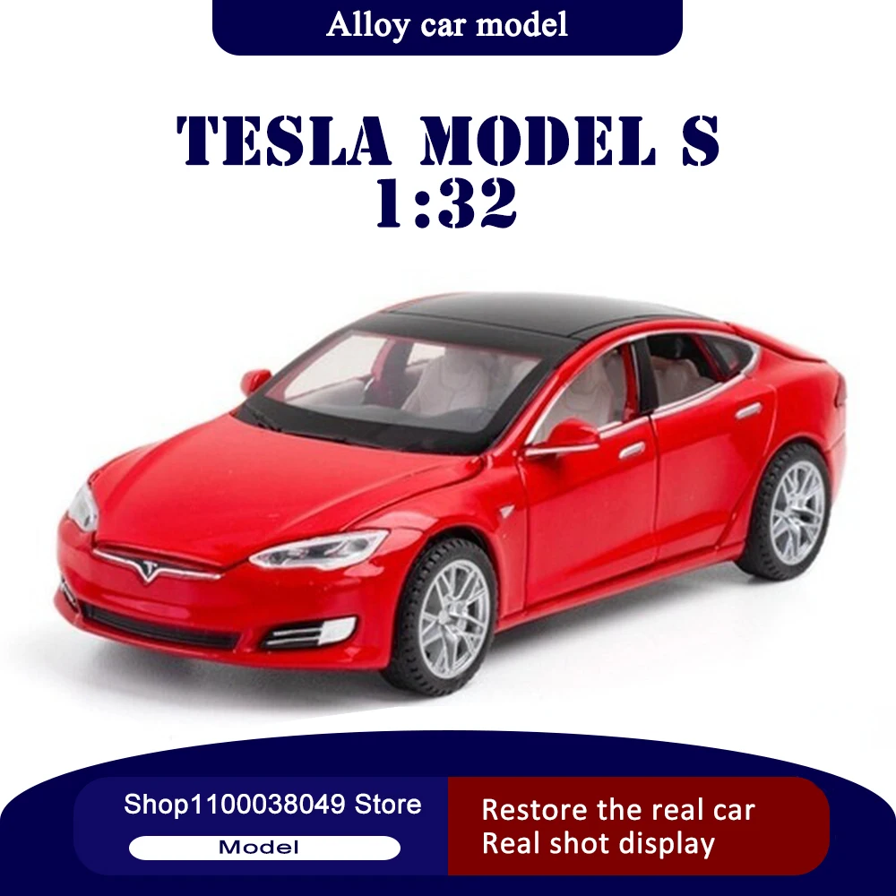 

Модель S Tesla 1/32, модель автомобиля из сплава, Детская игрушечная машинка со звуком и светом, подарок на день рождения, миниатюрные украшения д...