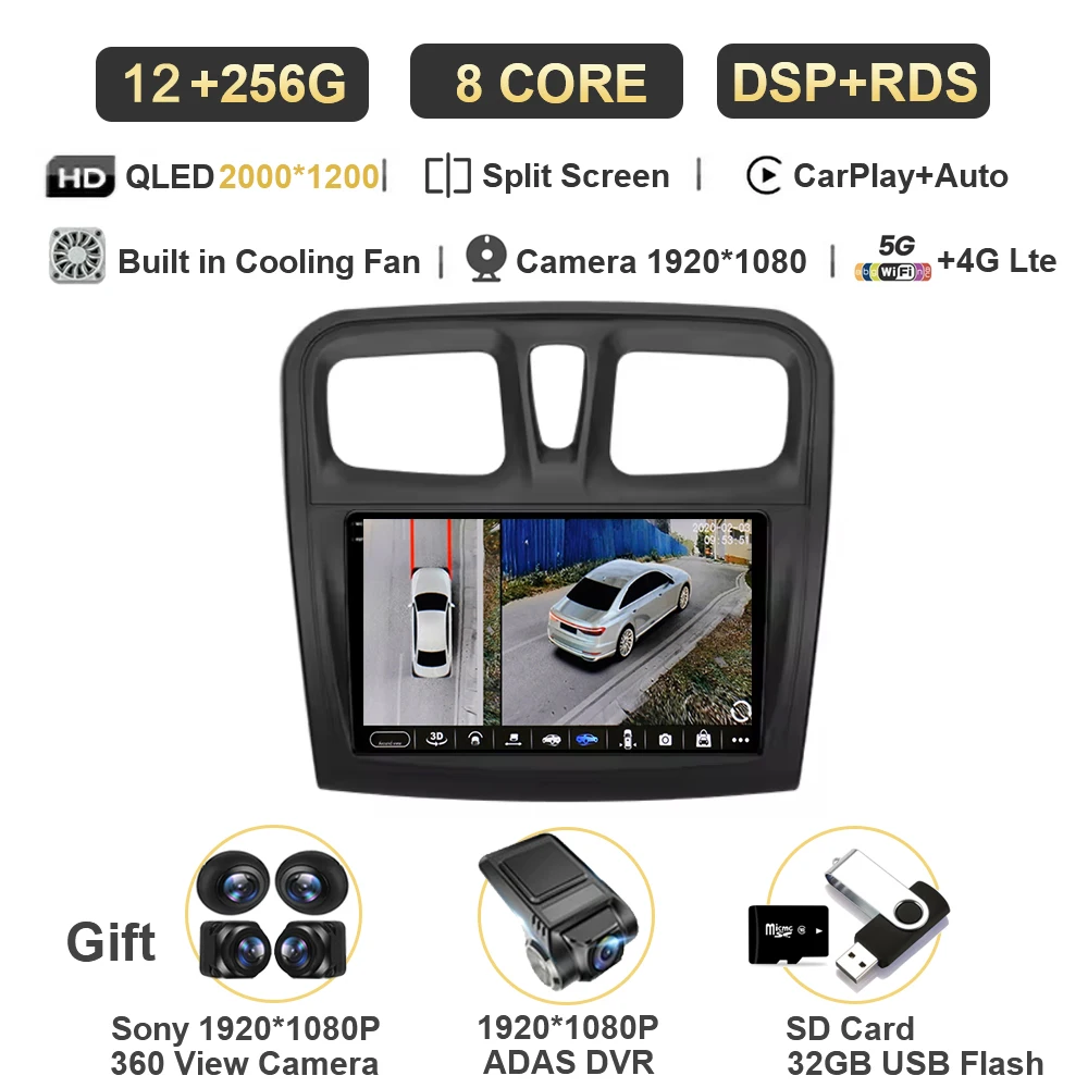 

Автомобильный радиоприемник, мультимедийный видеоплеер, символ Android 15 для Renault Logan 2 Sandero 2 2014 2015 2016 2019 2 Din Auto Carplay gps dvd