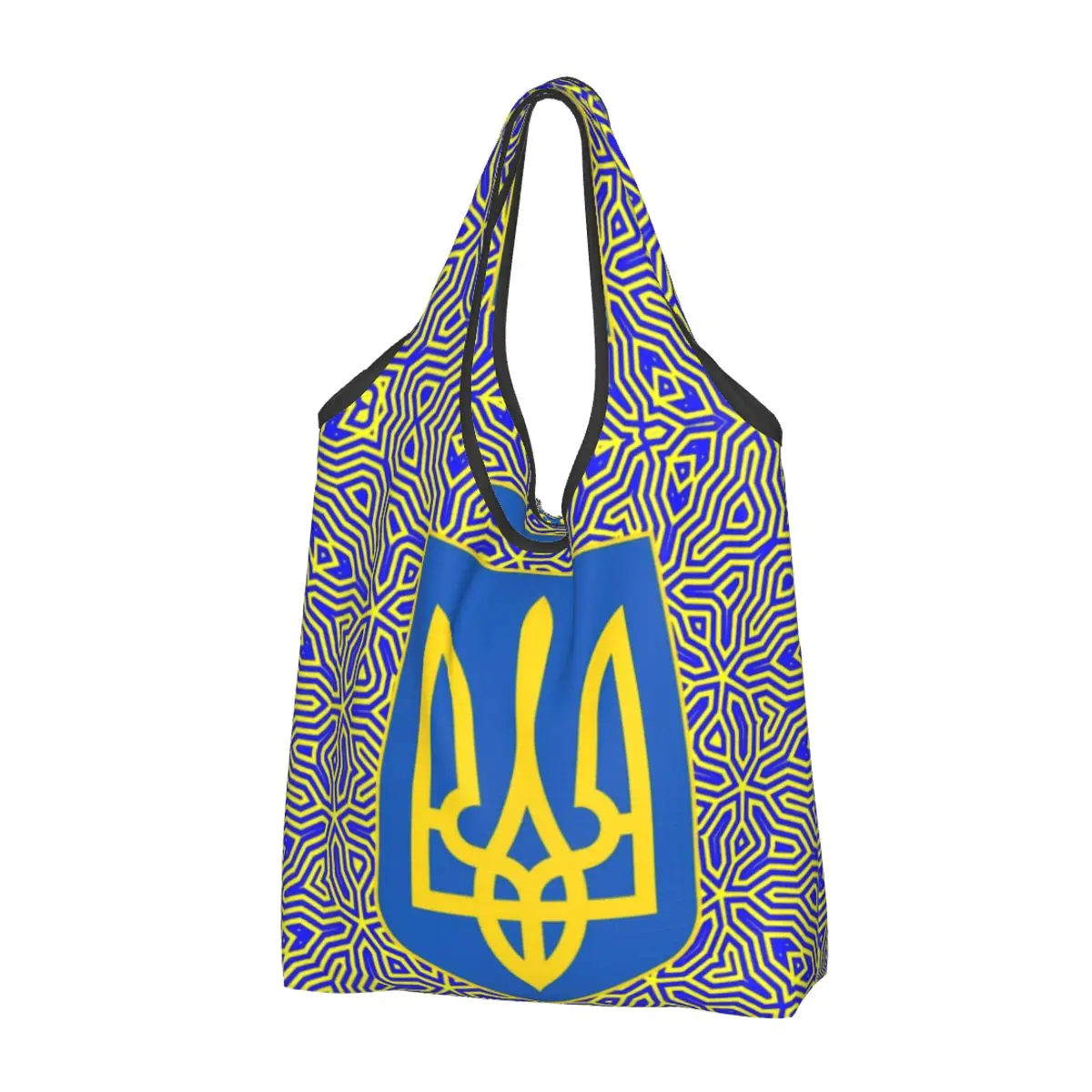 

Custom Ukraine Flag Shopping Bag Women Portable Big Capacity Groceries Ukrainian Coat Of Arms Tote Shopper Bags