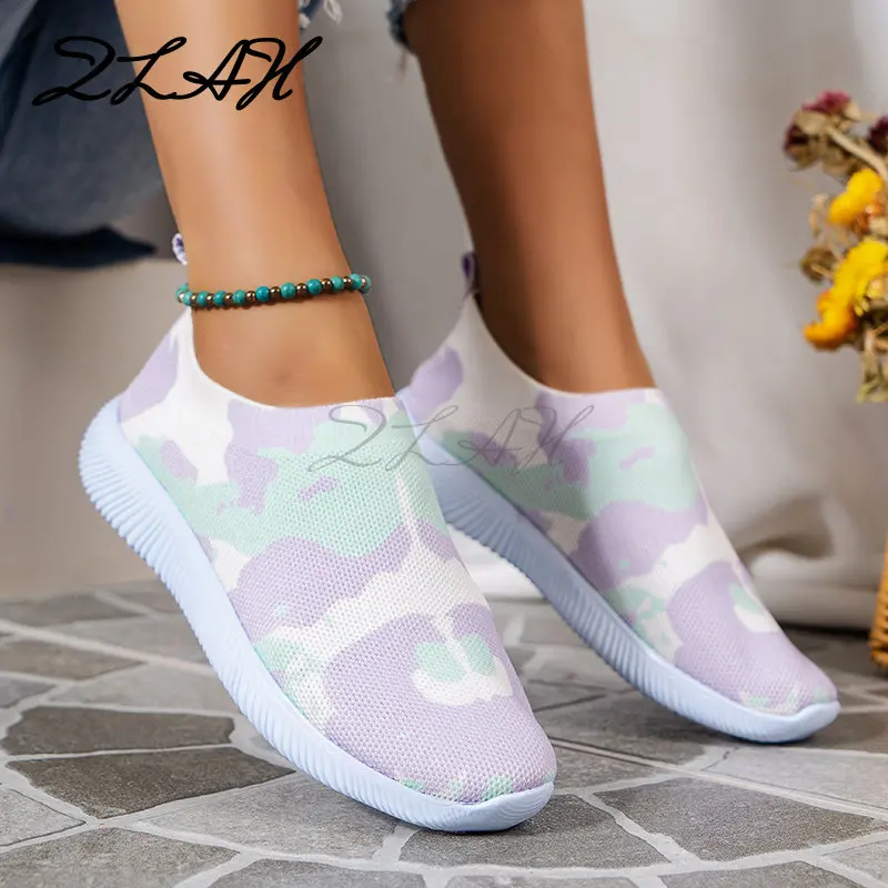 Women Shoes Vulcanized Zapatillas Mujer Knitted Sneakers Women New Flat Shoes Mix Color Vulcanize Shoes Casual Chaussure Femme