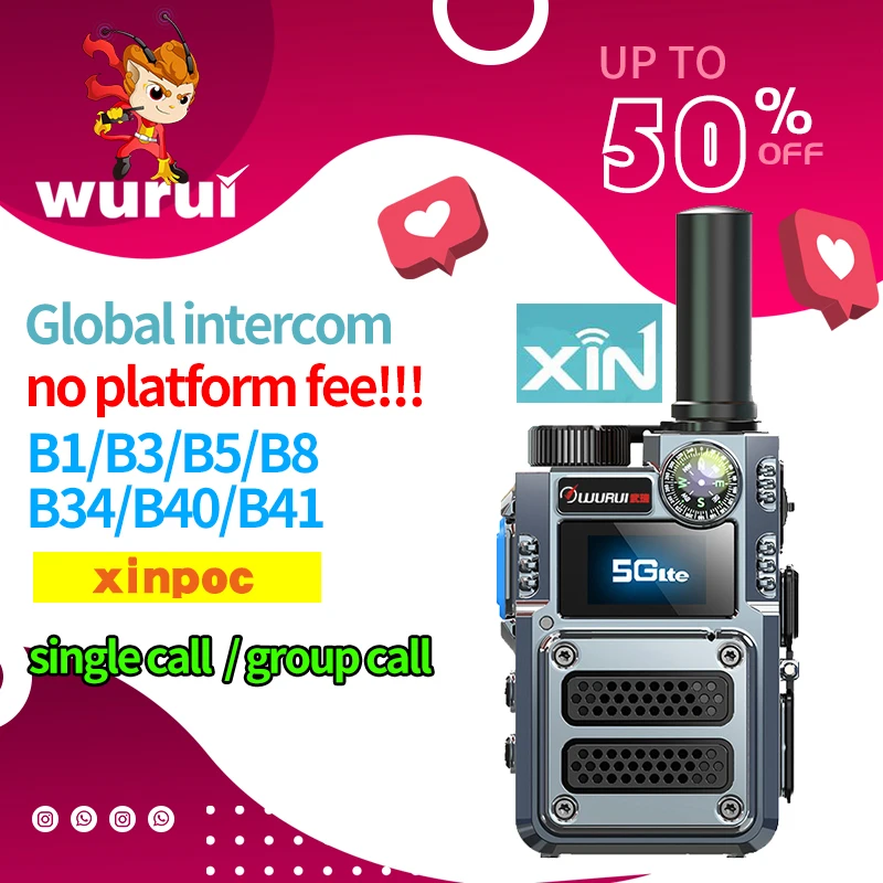 Wurui K500 Military global-ptt （no fee） POC walkie talkie 4G long range radios Two way radio Phone Police Global intercom