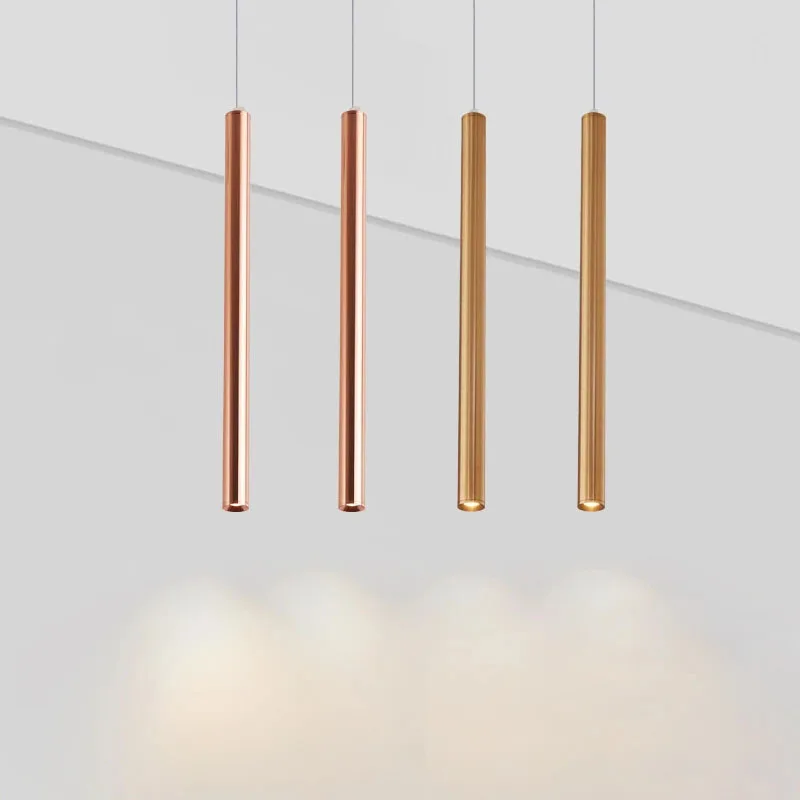 NEW LED Pendant Long Tube Silver copper Rose Golden Lamp Island Bar Counte Shop Room Kitchen Fixtures Hanglamp Luminaire Light