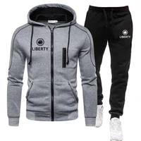 men tracksuit liberty letter autumn winter fashion long sleeve hooded and sport pants casual zipper design coat running suits