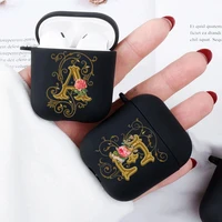 new design gold english initials flower earphone cover for airpods 1 2 case wireless bluetooth headset silicone protective cases