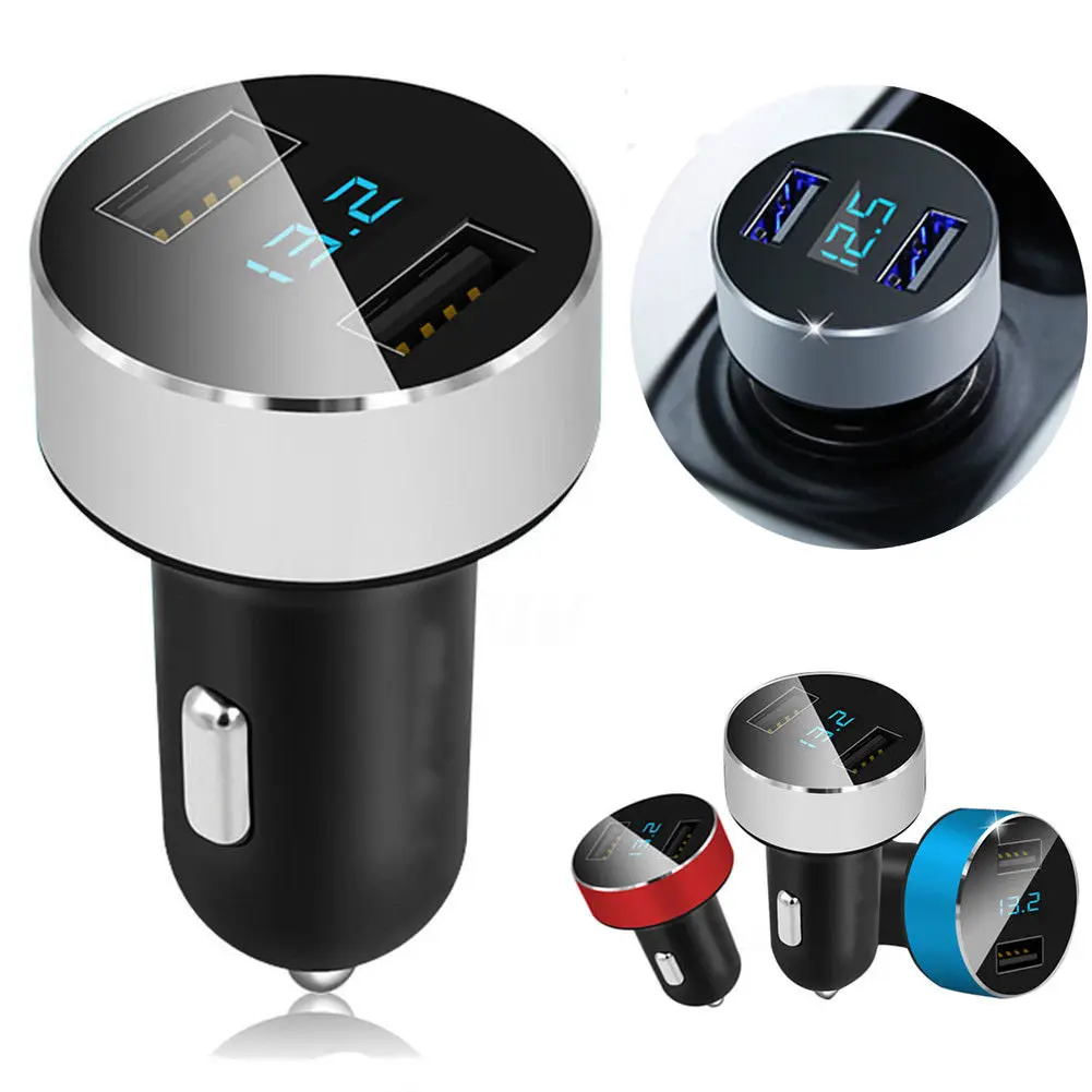 

Universal Aluminum Dual USB Double Ports Car-charger Adapter 3.1A 5V LED Display USB Phone Charger for IPhone Xiaomi MobilePhone