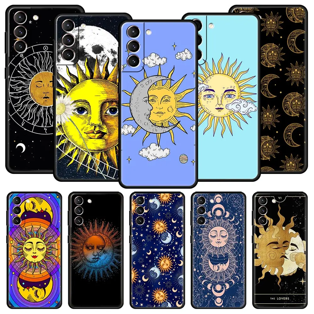 

Funny Sun Moon Face Phone Case For Samsung Galaxy S23 S22 Ultra S20 S21 FE 5G S10 S9 Plus S10E S8 S7 Edge Soft TPU Pattern Cover