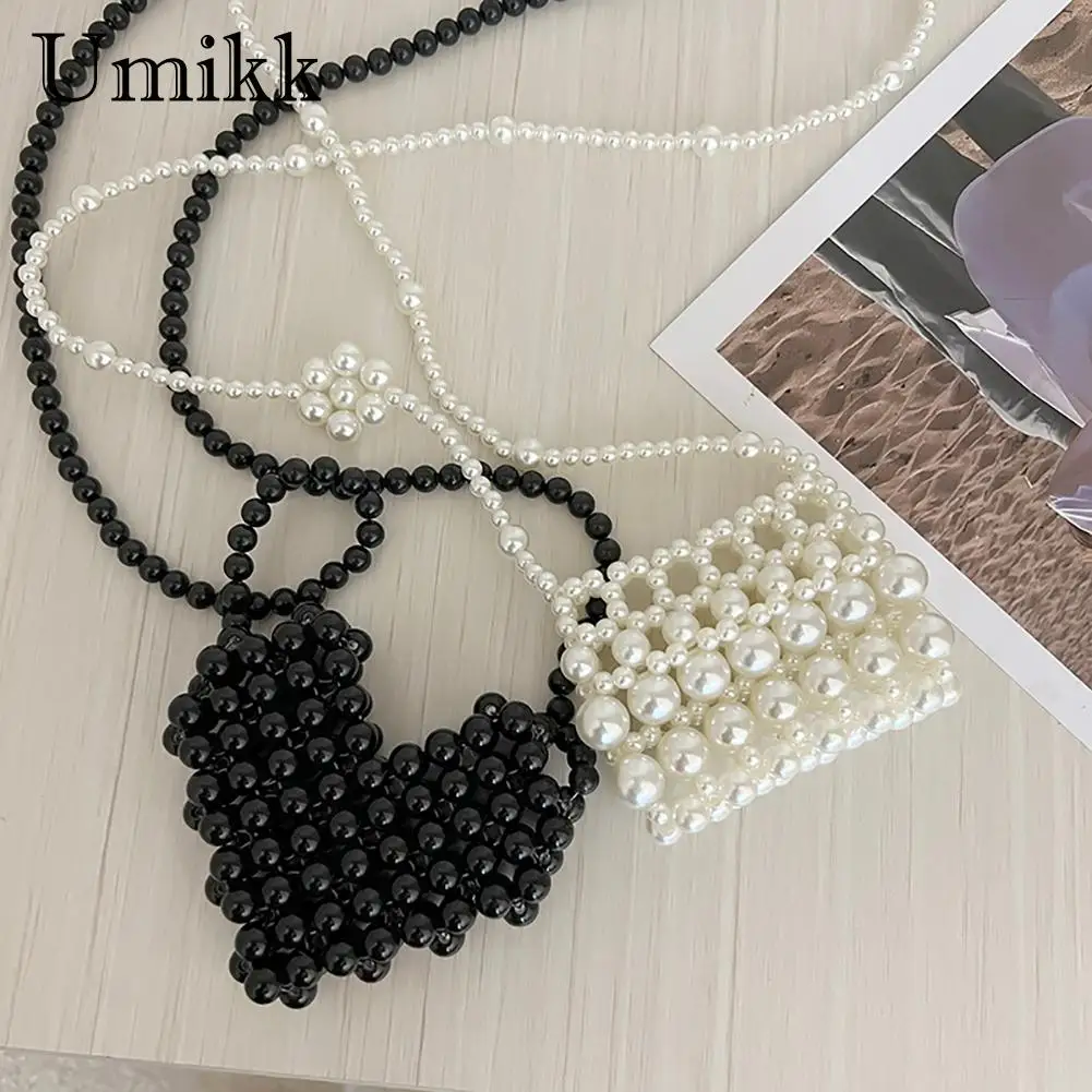 

Модные элегантные миниатюрные сумки на плечо с жемчугом, сумка через плечо ручной работы с бусинами и помадой для женщин, украшенные сумочк...