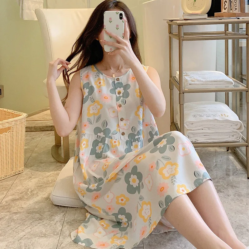 Night Wears For Women Sleeveless Round-neck One Piece Clothing Attractive Nightwear Summer Pajamas Big Size Women's Clothing