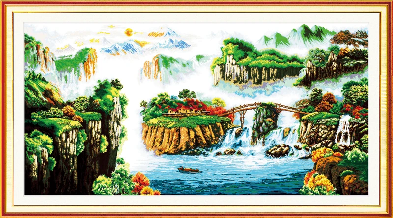 

Joy Sunday Pre-printed Cross Stitch Kit Easy Pattern Aida Stamped Fabric Embroidery Set-Beautiful Scene(1)