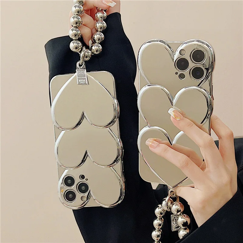 

Cute Korean DIY Rhinestone Sticker Electroplate Glitter Love Heart Case For iPhone 14 13 12 11 Pro Max Shockproof Cover Funda