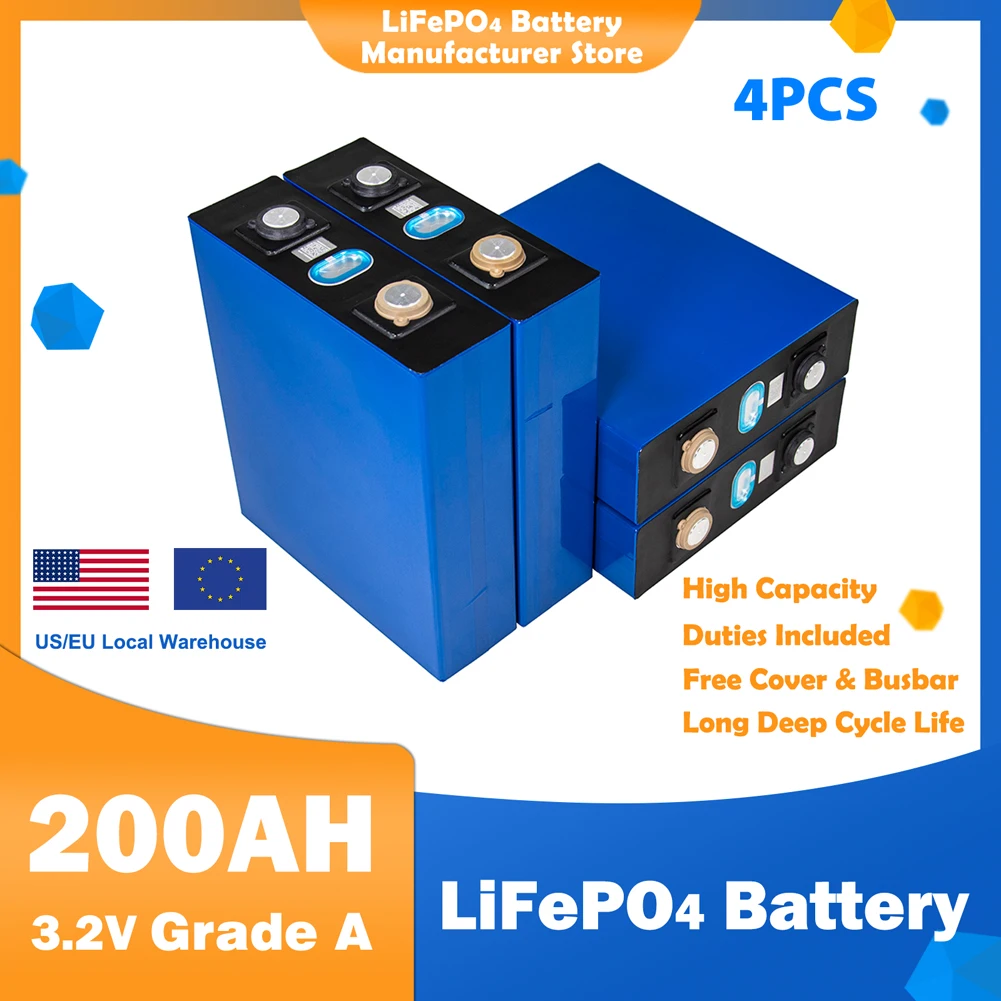 

4pcs 200AH 3.2V 310Ah 280Ah 105Ah LiFePO4 battery 3C Lithium iron phosphate battery for 4S 12V 24V 48V Golf Cart Yacht solar RV