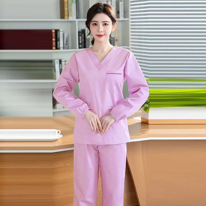 Костюм медицинский женский с длинным рукавом, скраб-топ, хлопковая рабочая одежда для врачей, ветеринарная одежда для стоматологии