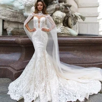 lace mermaid wedding dresses with tulle shawl slim elegant bridal gowns vestido noiva sereia robe de mari%c3%a9e %d9%81%d8%b3%d8%a7%d8%aa%d9%8a%d9%86 %d8%a7%d9%84%d8%b3%d9%87%d8%b1%d8%a9
