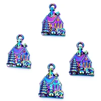 10pcslot rainbow color house cross church christ tree shrub metal alloy charm pendant for keychain making accessories wholesale