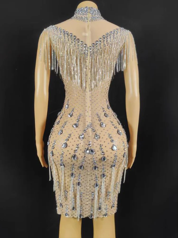 Высококачественное популярное эластичное облегающее платье со стразами и