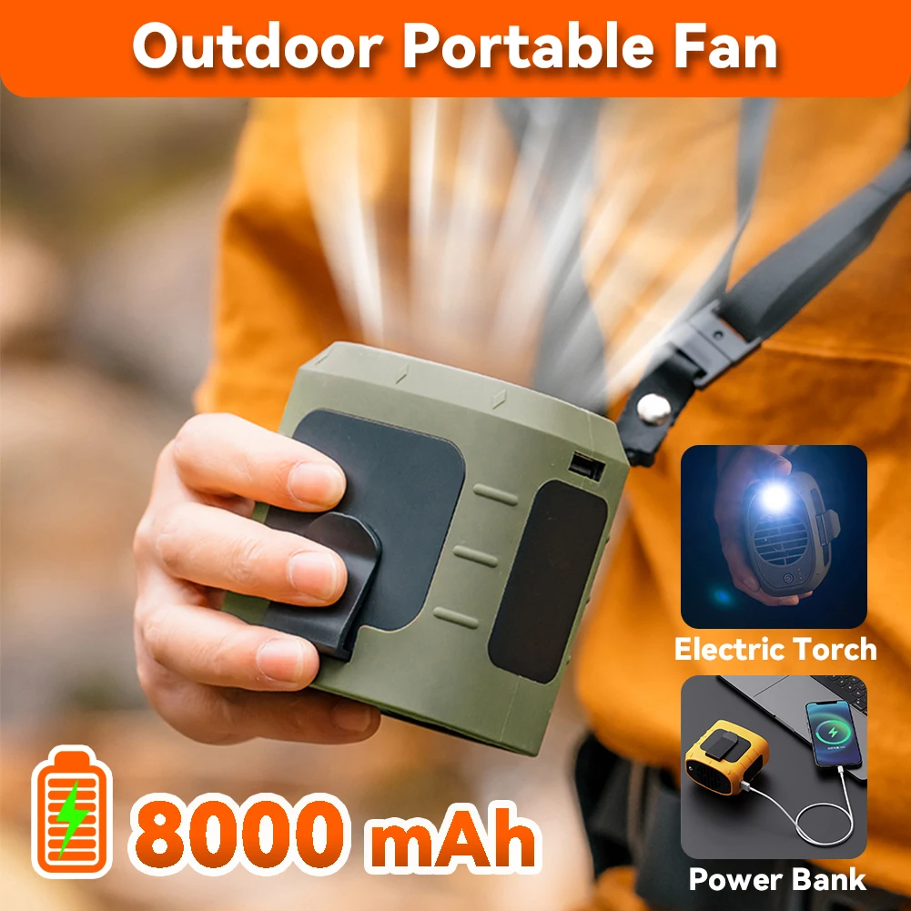 

Portable Waist Clip Fan Outdoor Sports Fan 8000mAh Rechargeable Battery Powered 3 Speed Hanging Neck Fan for Outdoor Workers