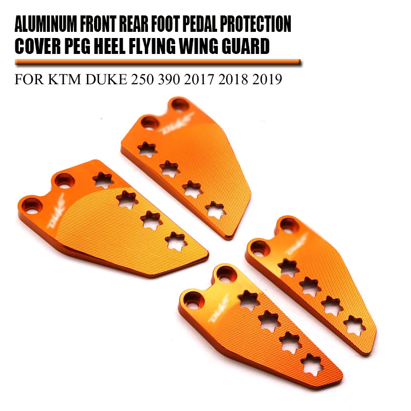 

Motorcycle CNC Aluminum Front Rear Foot Pedal Protection Cover Peg Heel Flying Wing Guard for KTM DUKE 250 390 2017 2018 2019