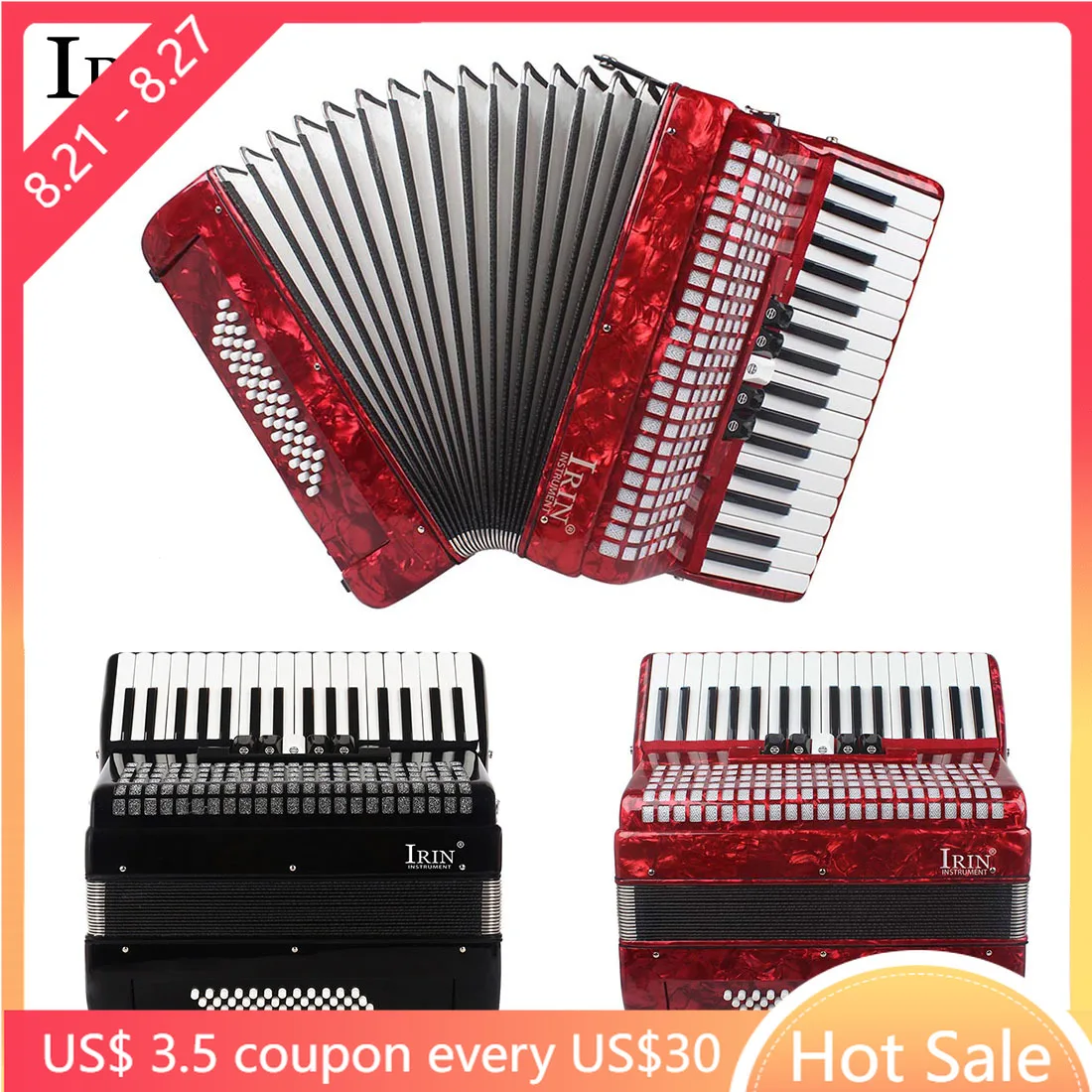 IRIN 34 Keys 48 Bass Accordion Professional Accordion With Storage Bag Keyboard Instruments Accordion For Teaching/Performance
