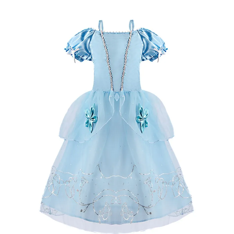 Little Girl Princess Dress Rapunzel Belle Cinderella Aurora Costume Kids Baby Birthday Party Christmas Evening Dress 2-10 Years
