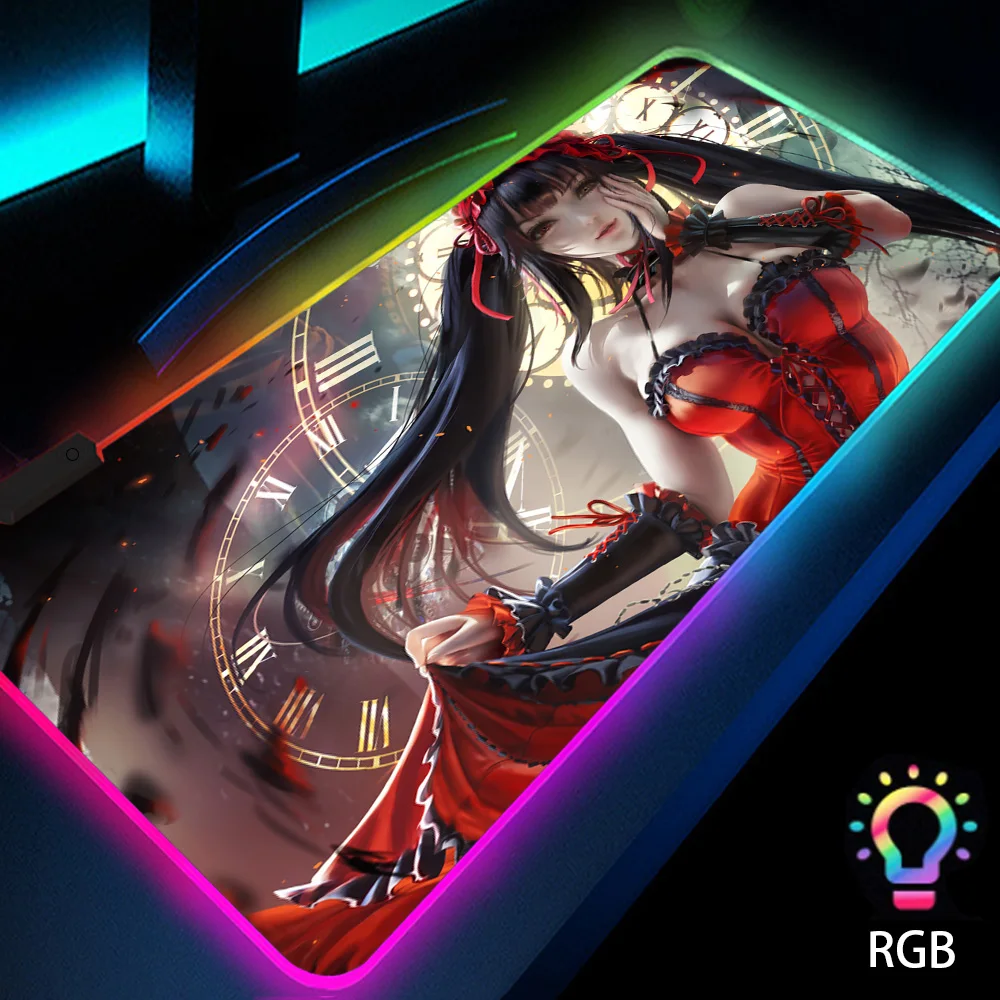 

Kurumi Tokiaki Anime Cartoon Figure Led Rgb Big Keyboard Mouse Pad with Backlight Kawaii Cute Pattern Desk Mat Mousepad 900x400