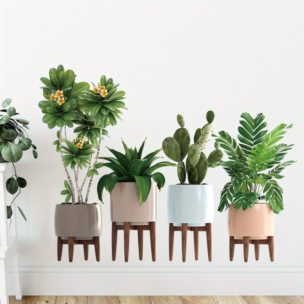 Aquatint Имитация Цветочного Горшка Кактуса Зеленые Растения Наклейки На Стену Для