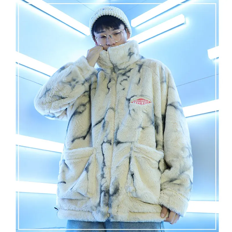 Mens Fleece Faux Fur Thin Parkas Jacket Winter Fashion Warm Coat Casual Outwear Streetwear Thin Coat Couple New Winter Clothing