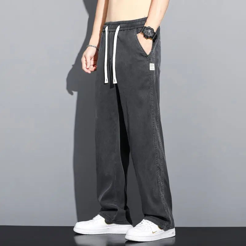 Летние мягкие мужские джинсы Lyocell из ткани тонкие свободные прямые брюки