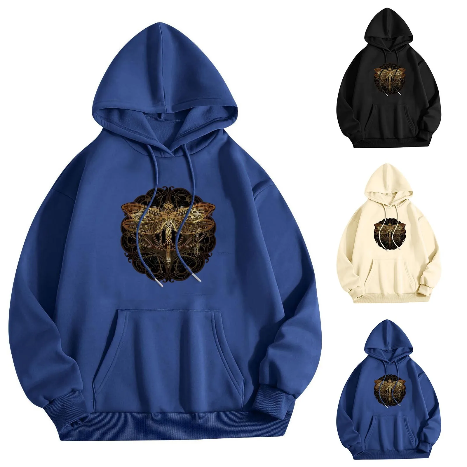

Vintage Offset Print Drawstring Hoodies Unisex Spring Autumn Winter Oversize Warm Hoodies Sweatshirt Lady Pockets Trendy Hoodies