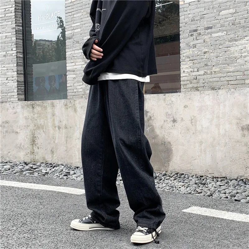 Retro Autumn Trend Wide Leg Drawstring Jeans Men's Straight Leg Loose Student Joker Bow Feet Torre Pants