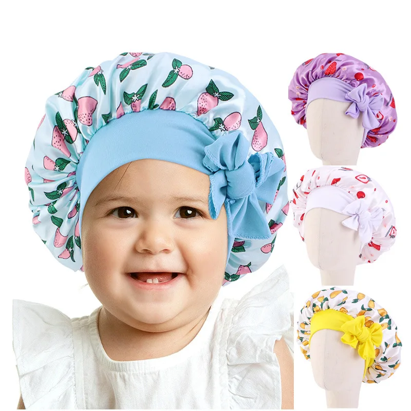 

New Baby Silky Satin Bonnet Double Layer Adjustable Sleep Cap Girl Night Turban Children Solid Color Cute Hat Fashion Baby Cap