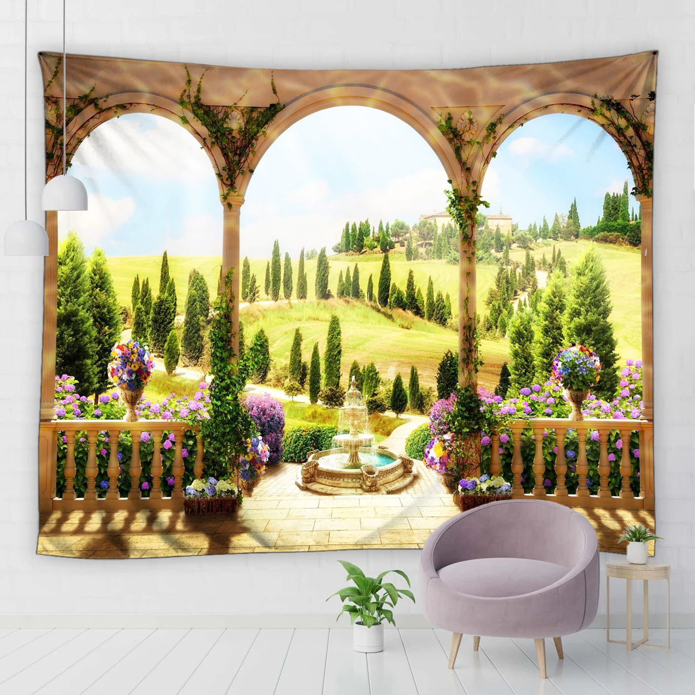 Настенный Гобелен из полиэстера с римскими столбами и аркой озера