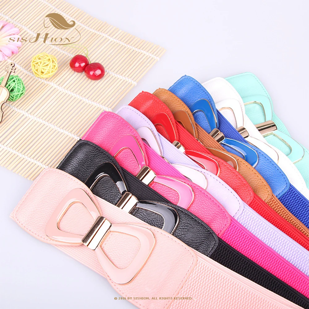 

Ladies Fashion Bow Belt Korean Vintage Elastic Female Waist Cinch Girl Cummerbund Wide Pu Metal Buckle 70cm Waistband SCB0034
