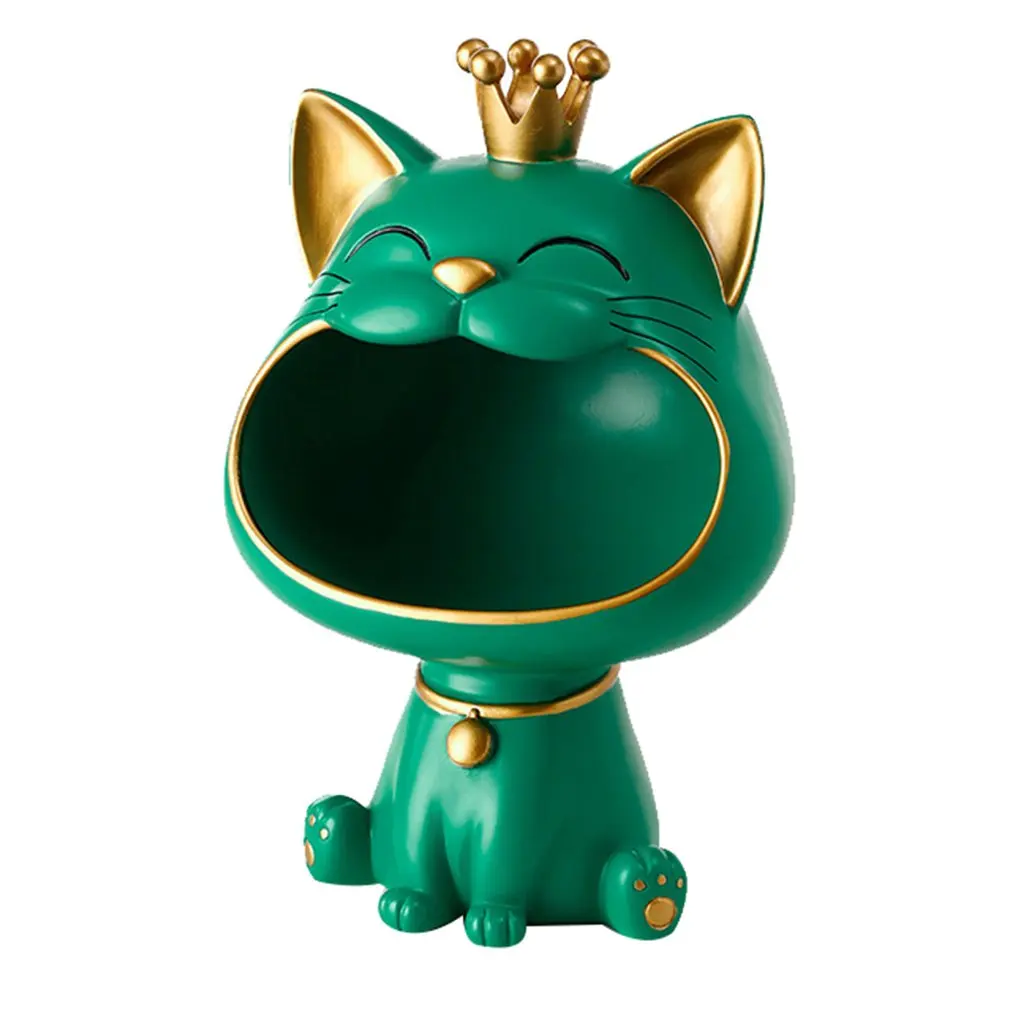 

Resin Lucky Cat Statue Sculpture Table Decoration Figurine Sundries Storage Box Modern Living Room Desk Home Decor