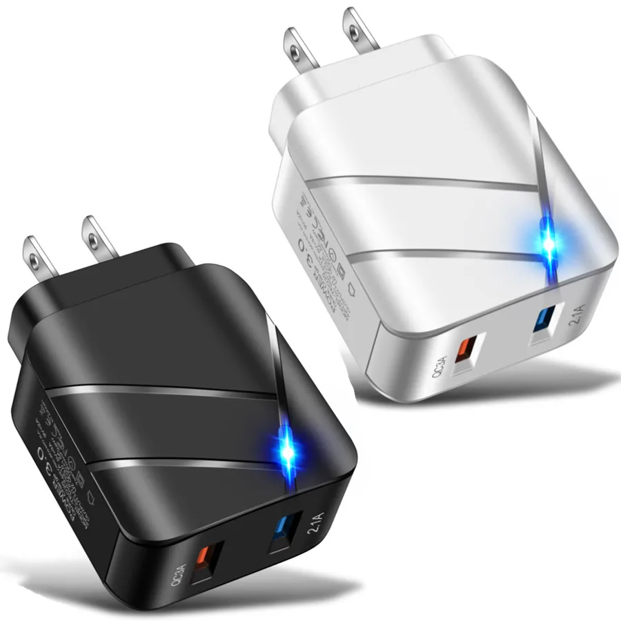 

100pcs 28W Fast Quick Charging Eu US AC Home Travel Power Adapter Wall Charger Dual Ports QC3.0 For iPhone Samsung Htc lg