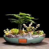 Creative Large Ceramic Carved Art Flower Pots Minimalist Vintage Garden Chinese Style Planters Purple Sand Succulent Orchid Pot