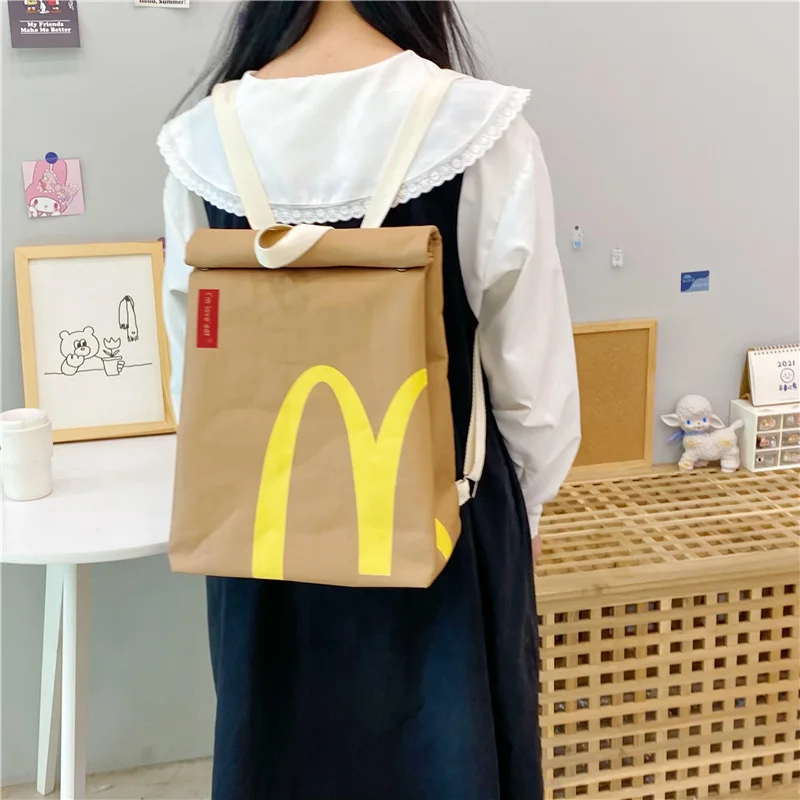 

Cartoom French Fries Canvas Bag Imitation Paper Bags Backpack Environmental Protection Slant Bag Large Capacity Backpack Handbag