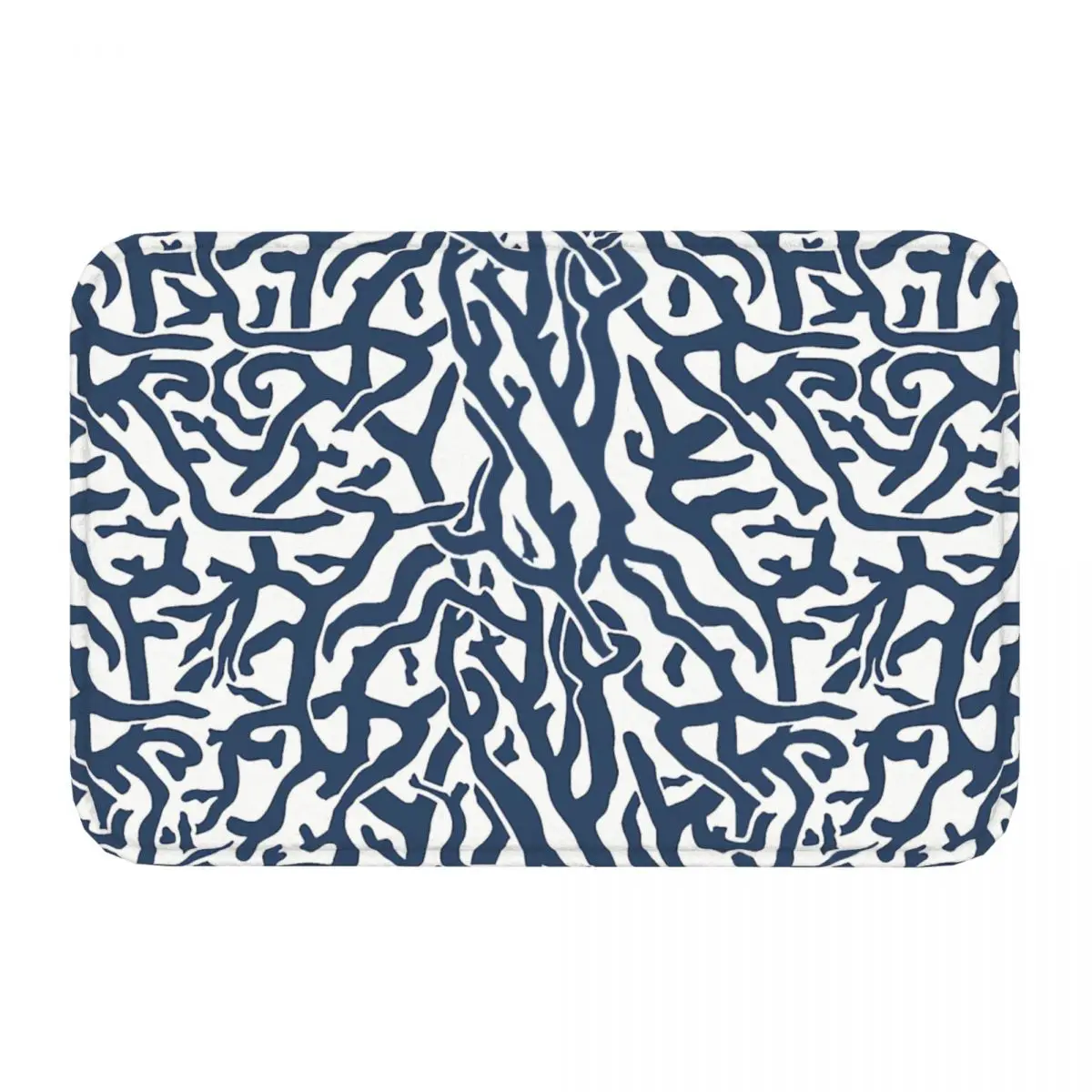 

Art Bath Mat Coral Reef Pattern Navy Blue White Coastal Beach House Doormat Living Room Carpet Outdoor Rug Home Decor