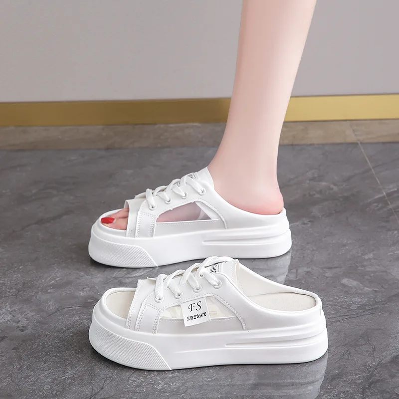 Сандалии женские сетчатые дышащие шлепанцы на плоской подошве с открытым носком