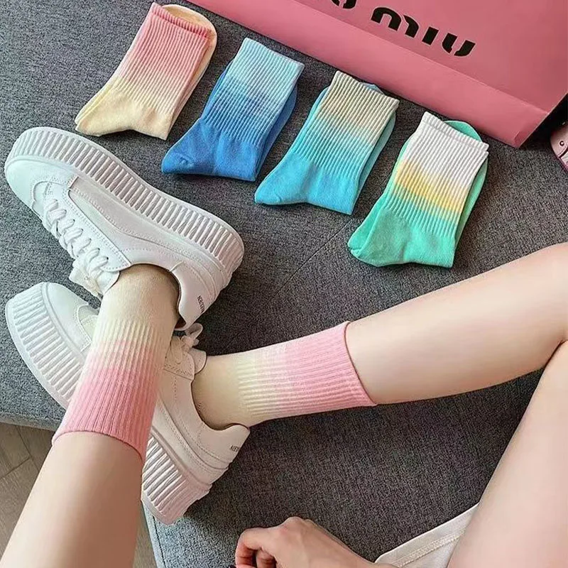 3pairs Gradient Color Socks for Women Breathable Cotton Sweat-absorbing Girls Sock Casual Comfortable High Quality Ankle Sox