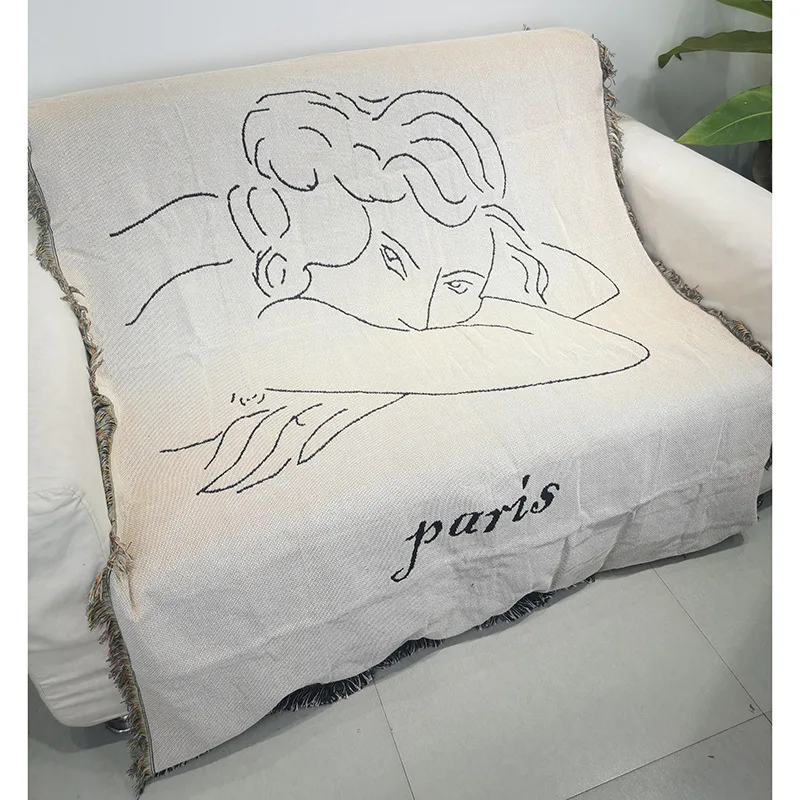 

담요 Line Girl Sofa Blanket Throws Couch White Blankets for Beds Living Room Tapestry Wall Hanging Aesthetic плед для кровати