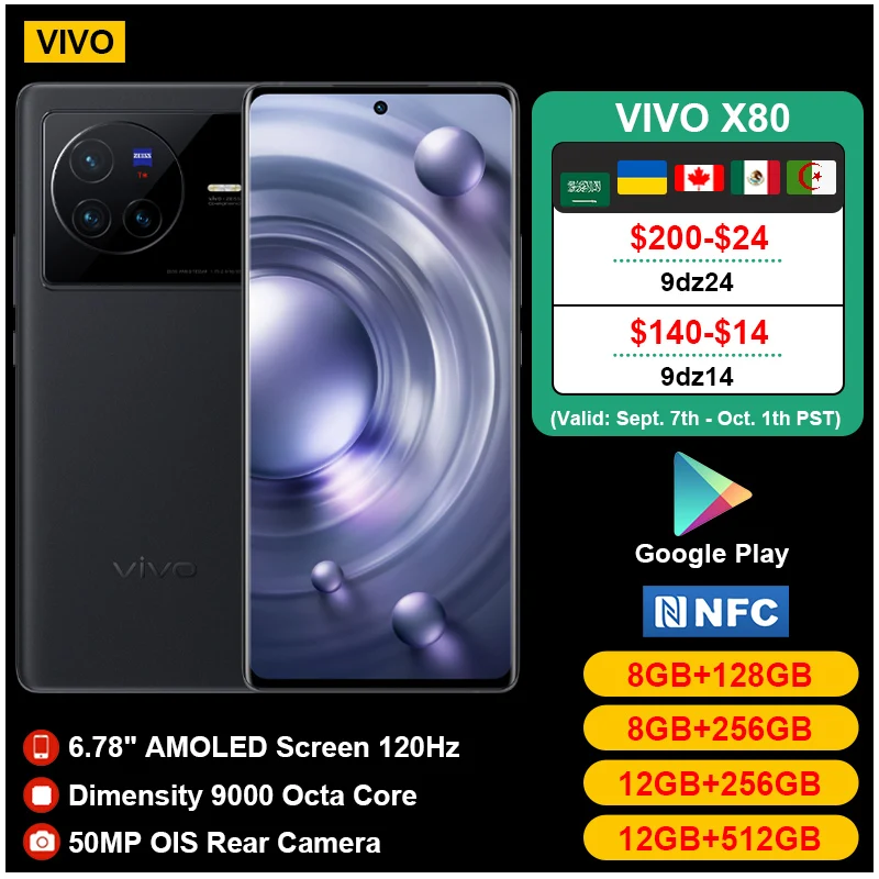 VIVO X80 5G Handy MTK9000 4nm Cellphone120Hz AMOLED 50MP Kamera 4500mAh 80W SuperVOOC 6.78 ''NFC OTA Smartphone