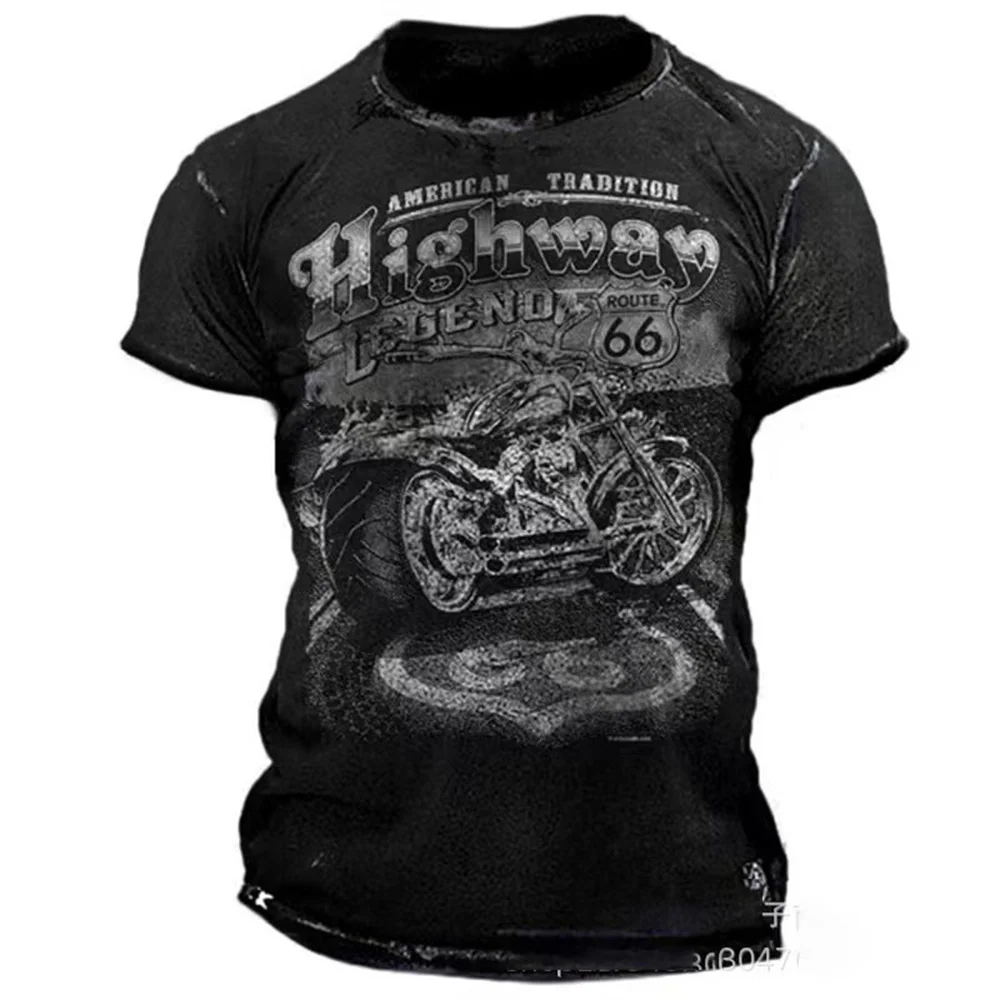 

Summer New Vintage Print Men's T-Shirt 3D Motorcycle 66 Letter Fashion Top Men's Cotton T-shirt Oversized T-shirt Camiseta