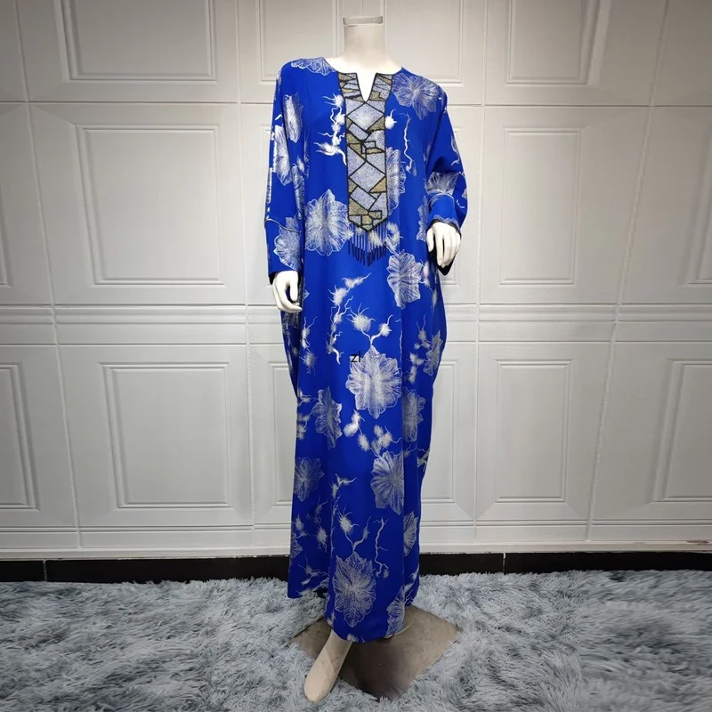 Eid Abayas For Women Dubai Turkish Stones Beads Tassel Dress Bohemian Kaftan Plus Size Boubou Muslim Floral Islamic Clothing