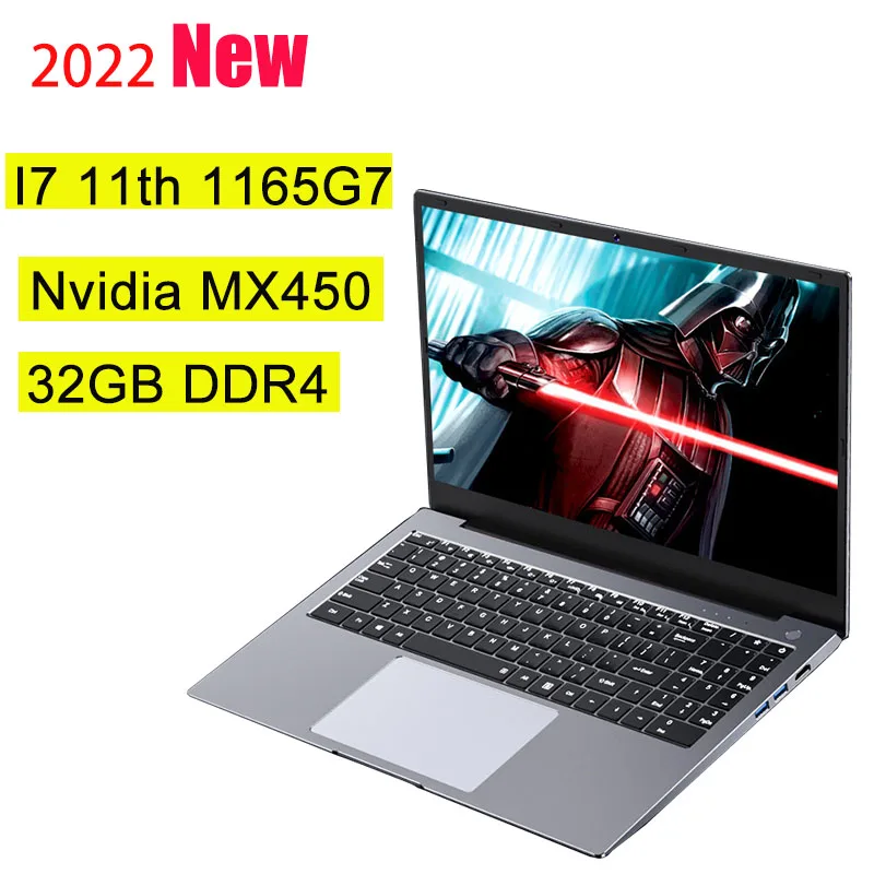 2022 15.6 inch Core I7 1165G7 11th Gen Gaming Notebook Laptop Geforce MX450 32GB/16GB DDR4 RAM 1TB SSD Metal Windows 10 Netbook