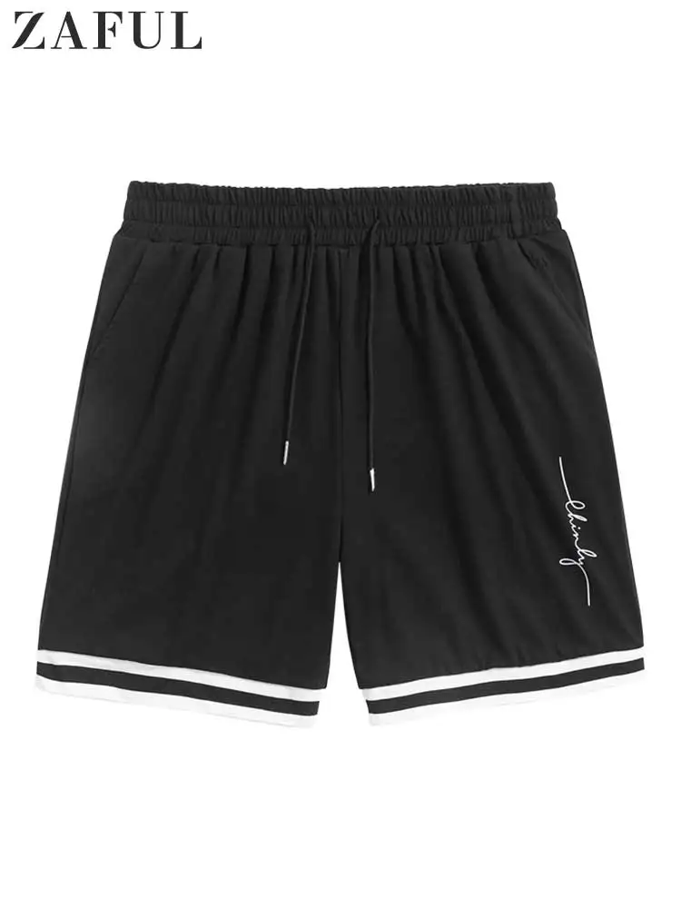 

ZAFUL Shorts for Men Striped Panel Letter Graphic Printed Sweat Shorts Mid-waist Drawstring Streetwear Sports Shorts Z5078416
