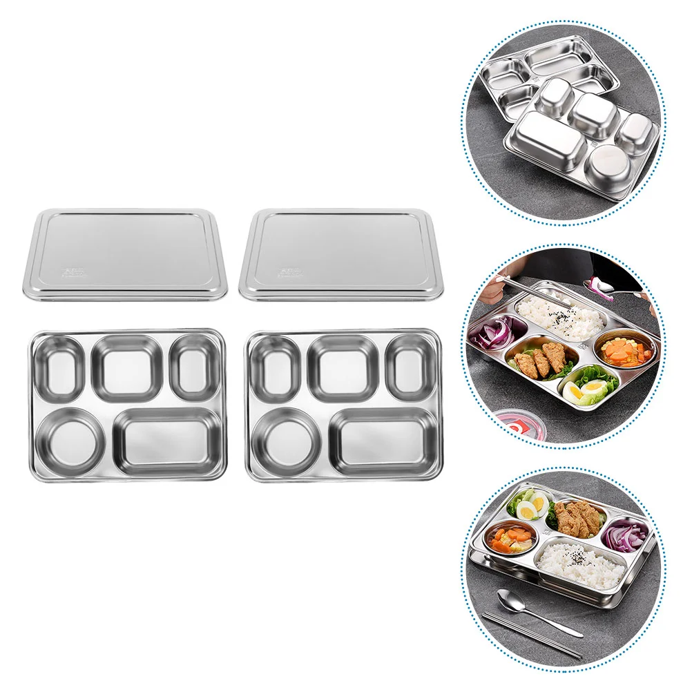 

Plate Divided Platestray Lunch Dinner Steel Stainless Trays Compartment Kids Controlmetalserving Lid Portion Sectional Weight