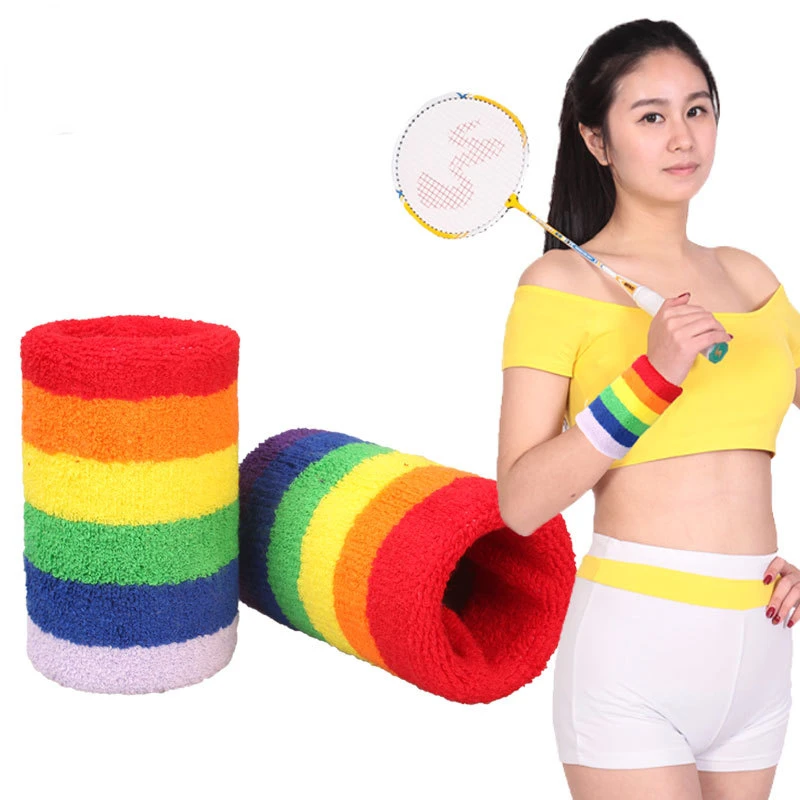 Cotton Rainbow Wristband Men's and Women's Sports Fitness Running Dance Wipe Sweat Towel Sweat-absorbent Wrist Band Protector
