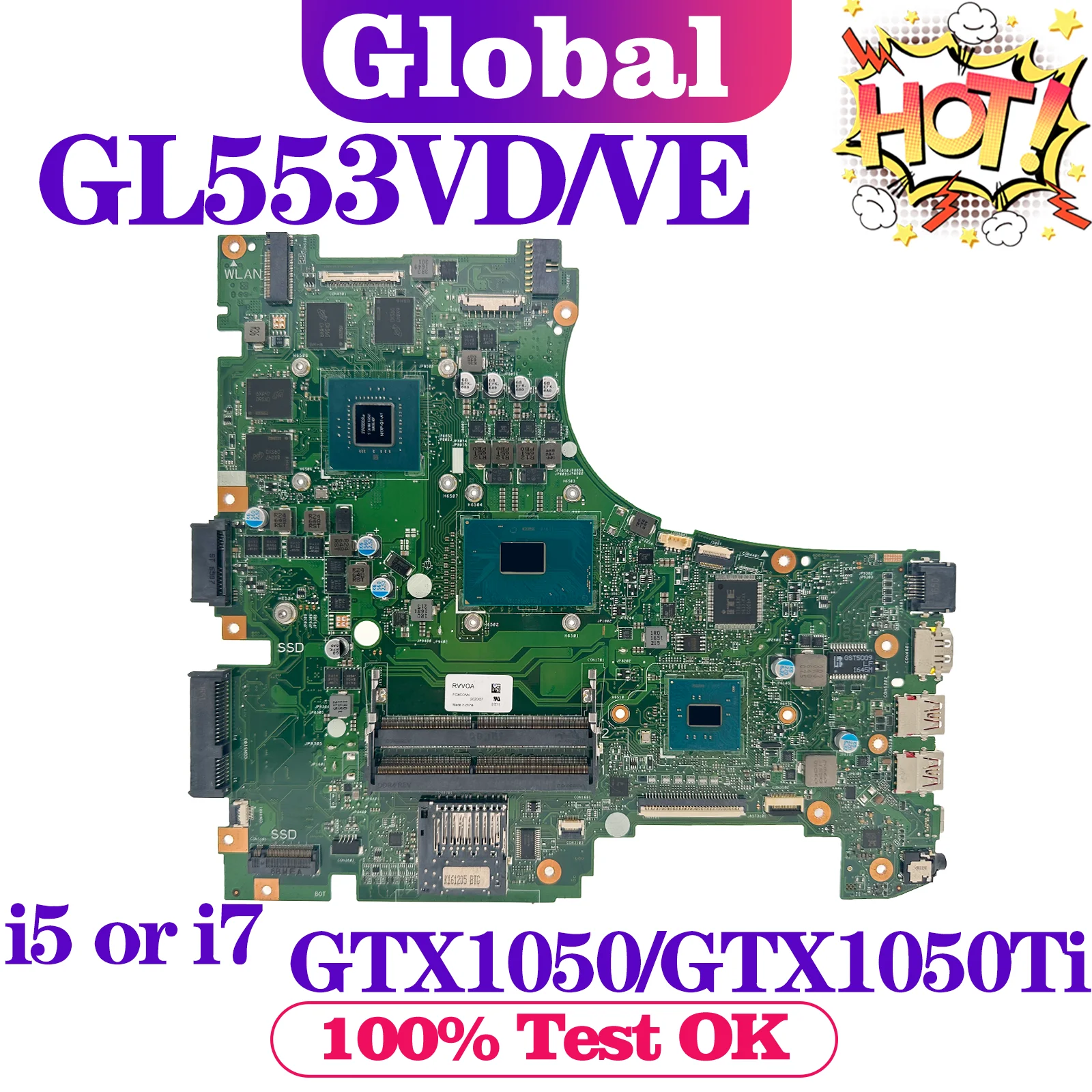 Материнская плата KEFU GL553V ZX53V GL553VD GL553VE GL553VW FX553V ZX553V G553V, материнская плата для ноутбука I5 I7 6-го/7-го поколения GTX1050/GTX1050Ti